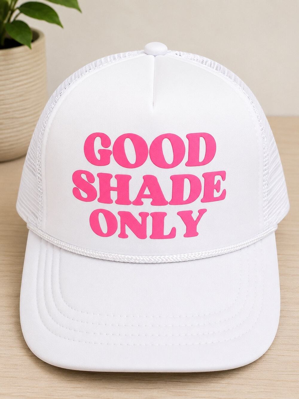Good Shade Only White & Pink Retro Adjustable Snapback Trucker Hat NWOT